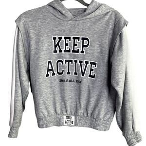 Zara Kids Keep Active Long Sleeve Hoodie Sweatshirt Side Arm Stripe 11-12 Grey